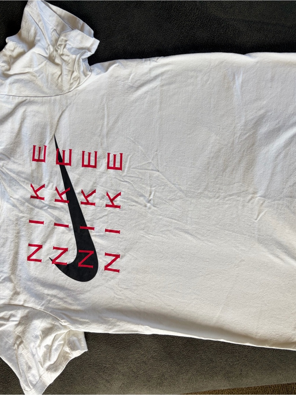 Nike White T-Shirt with Black Swoosh and Red Vertical Logo
